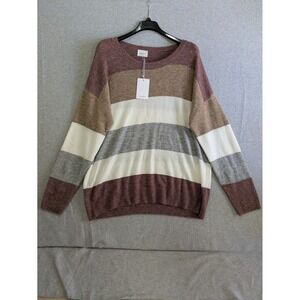 Andree by Unit Sweater Women's 2X Striped Wide Neck Soft Knit Pullover NWT‎